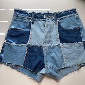 patchwork jean shorts